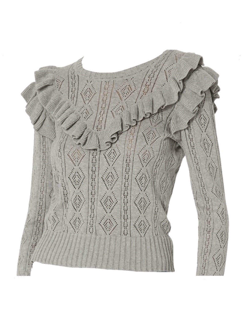 LoveShackFancy Pointelle Ruffle Sweater Natalie Gray Alpaca Cotton M